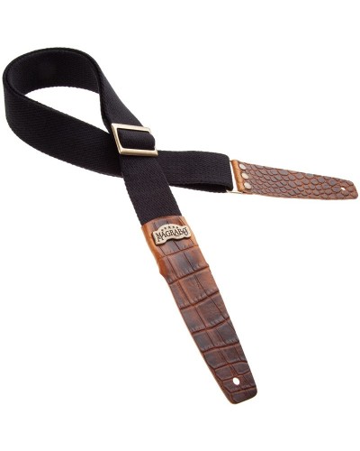 Guitar Strap Black Cotton And Genuine Leather 5 Cm Embossed Stripe SC Cotton 