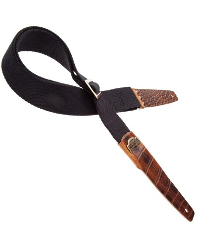 Guitar Strap Black Cotton And Genuine Leather 5 Cm Embossed Stripe SC Cotton 