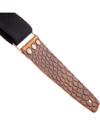 Guitar Strap Black Cotton And Genuine Leather 5 Cm Embossed Stripe SC Cotton 