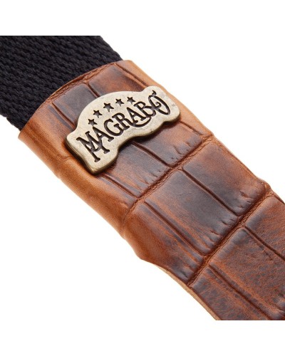 Guitar Strap Black Cotton And Genuine Leather 5 Cm Embossed Stripe SC Cotton 