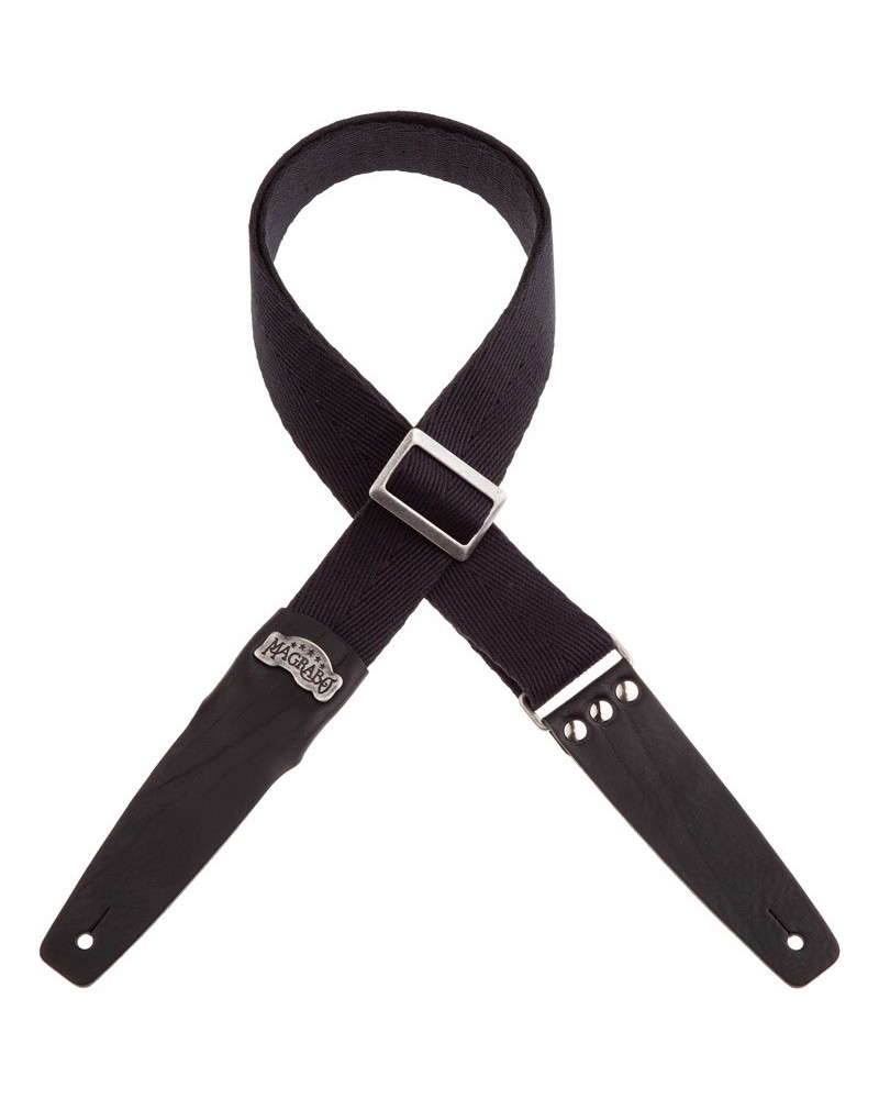 magrabò guitar straps | stripe sc cotton black 5 cm terminals core black, recta silver buckle