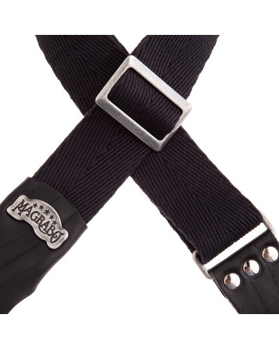 Guitar Strap Black Cotton And Genuine Leather 5 Cm Core Stripe SC Cotton 