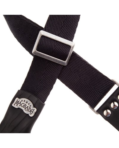 Guitar Strap Black Cotton And Genuine Leather 5 Cm Core Stripe SC Cotton 