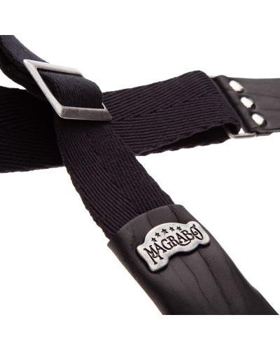 Guitar Strap Black Cotton And Genuine Leather 5 Cm Core Stripe SC Cotton 