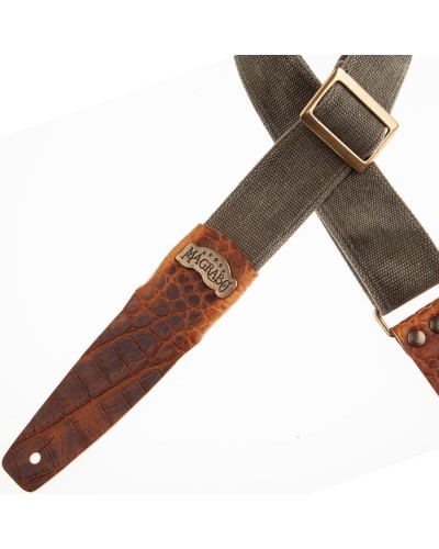 magrabò guitar straps | stripe sc cotton washed olive green 5 cm terminals cocco pros brown, recta brass buckle