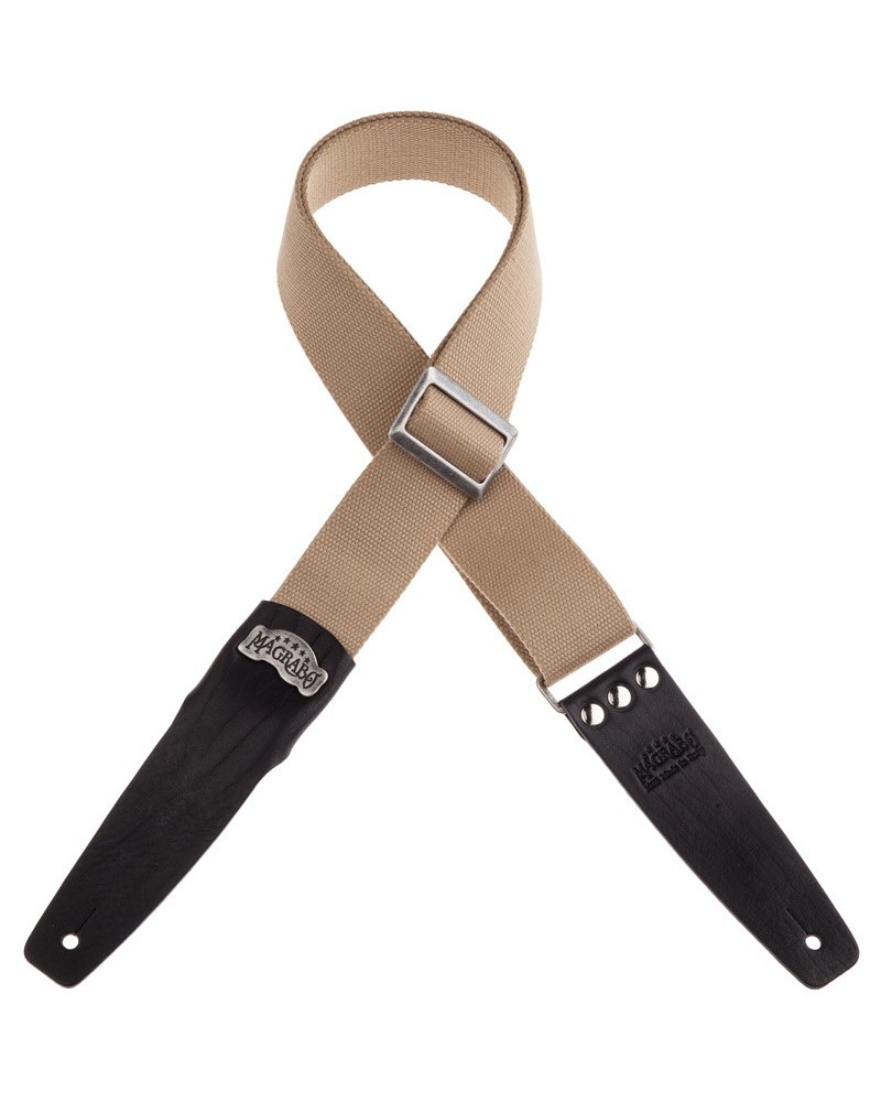 magrabò guitar straps | stripe sc cotton beige 5 cm terminals core black, recta silver buckle