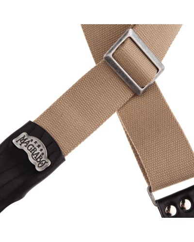 Guitar Strap Beige Cotton And Genuine Leather 5 Cm Core Stripe SC Cotton 