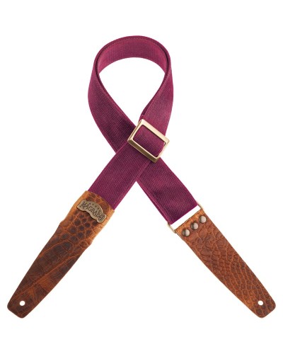 Guitar Strap Bordeaux Cotton And Genuine Leather 5 Cm Embossed Stripe SC Cotton Washed 