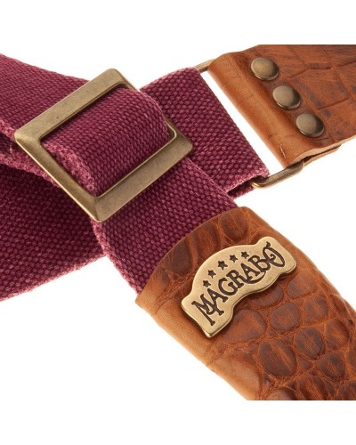 Guitar Strap Bordeaux Cotton And Genuine Leather 5 Cm Embossed Stripe SC Cotton Washed 