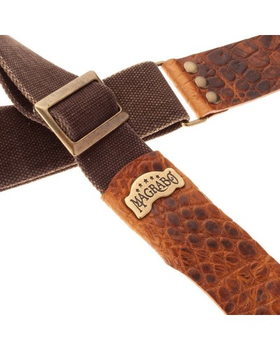 Guitar Strap Brown Cotton And Genuine Leather 5 Cm Embossed Stripe SC Cotton Washed 