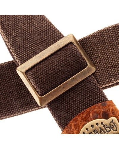 Guitar Strap Brown Cotton And Genuine Leather 5 Cm Embossed Stripe SC Cotton Washed 