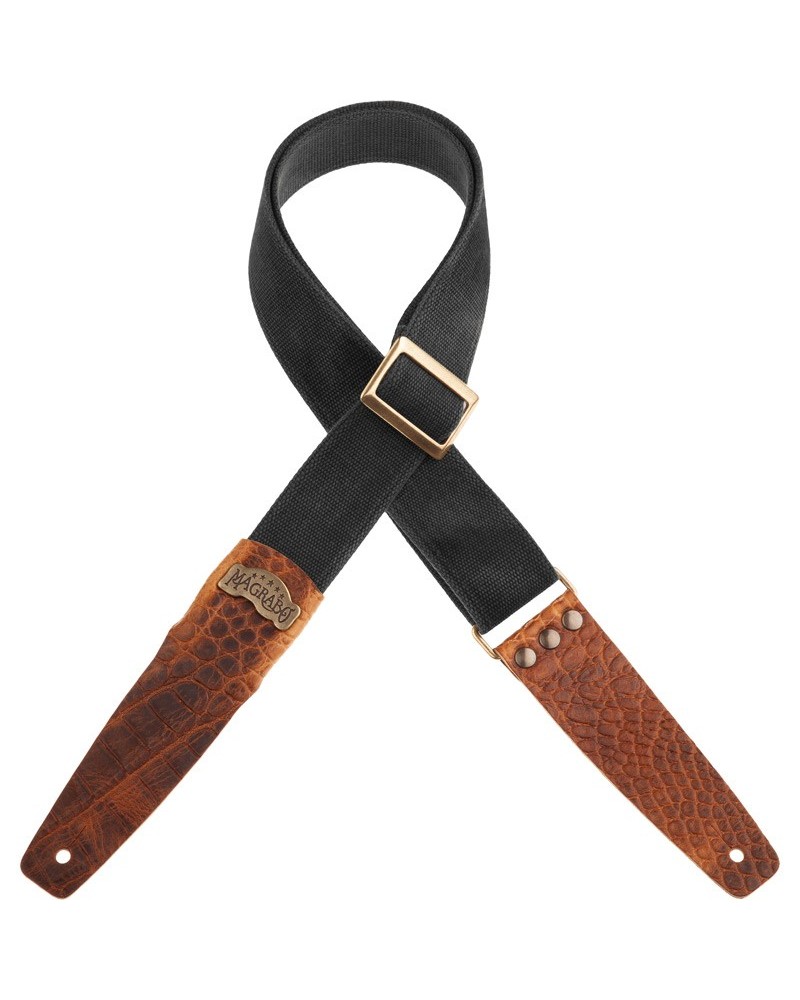 magrabò guitar straps | stripe sc cotton washed blue 5 cm terminals cocco pros brown, recta brass buckle