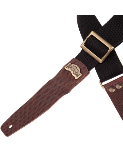 Guitar Strap Black Cotton And Genuine Leather 5 Cm Twinkle Stripe SC Cotton 