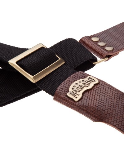 magrabò guitar straps | stripe sc cotton black 5 cm terminals twinkle dark brown, recta brass buckle