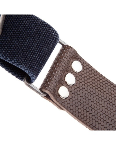 Guitar Strap Blu Cotton And Genuine Leather 5 Cm Twinkle Stripe SC Cotton Washed 