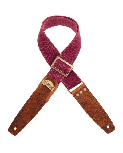 Guitar Strap Bordeaux Cotton And Genuine Leather 5 Cm Embossed Stripe SC Cotton Washed 