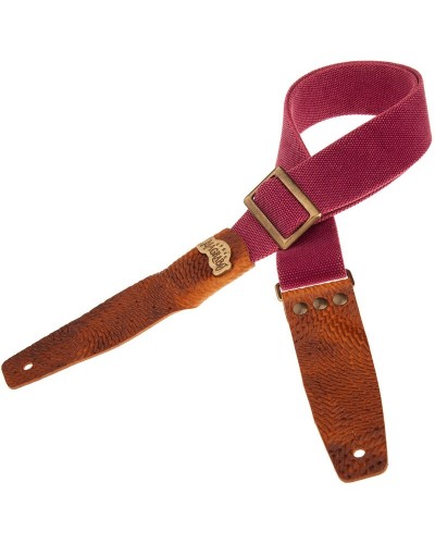 Guitar Strap Bordeaux Cotton And Genuine Leather 5 Cm Embossed Stripe SC Cotton Washed 