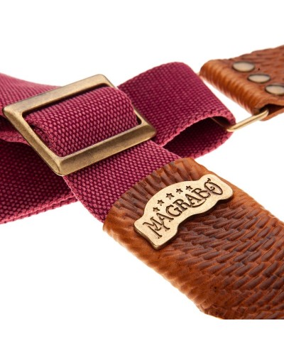 Guitar Strap Bordeaux Cotton And Genuine Leather 5 Cm Embossed Stripe SC Cotton Washed 