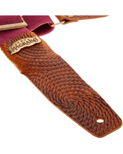 Guitar Strap Bordeaux Cotton And Genuine Leather 5 Cm Embossed Stripe SC Cotton Washed 