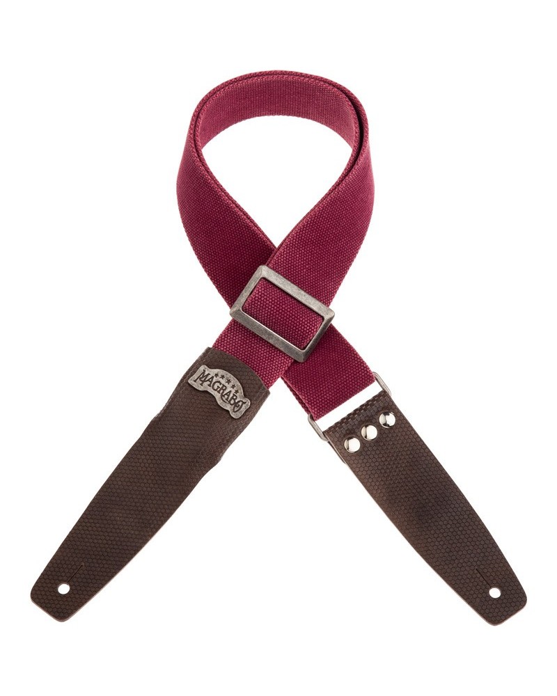 magrabò guitar straps | stripe sc cotton washed bordeaux 5 cm terminals twinkle grey, recta silver buckle