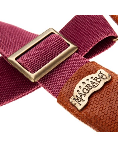 Guitar Strap Bordeaux Cotton And Genuine Leather 5 Cm Twinkle Stripe SC Cotton Washed 