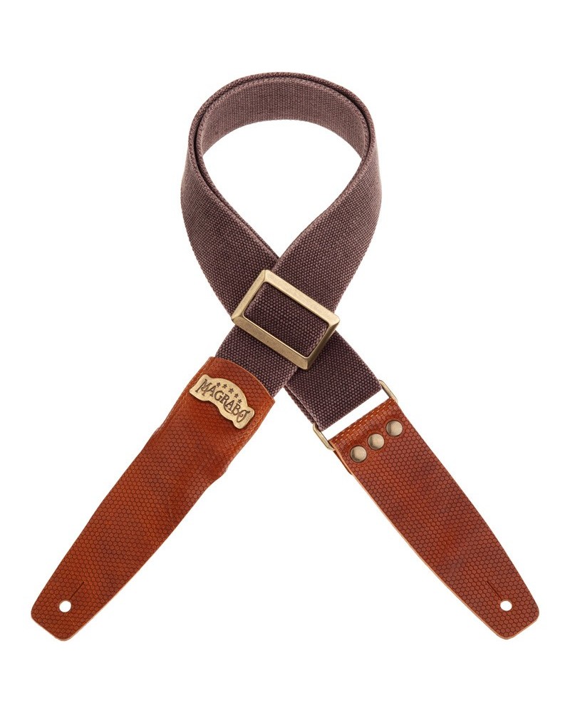 Guitar Strap Brown Cotton And Genuine Leather 5 Cm Twinkle Stripe SC Cotton Washed 