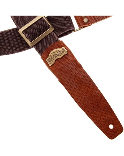 Guitar Strap Brown Cotton And Genuine Leather 5 Cm Twinkle Stripe SC Cotton Washed 