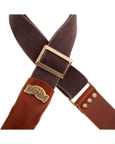 Guitar Strap Brown Cotton And Genuine Leather 5 Cm Twinkle Stripe SC Cotton Washed 