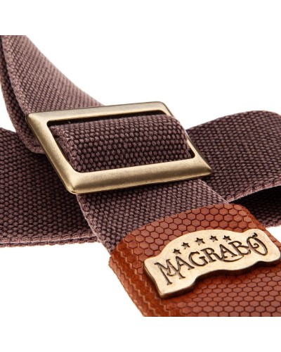 Guitar Strap Brown Cotton And Genuine Leather 5 Cm Twinkle Stripe SC Cotton Washed 