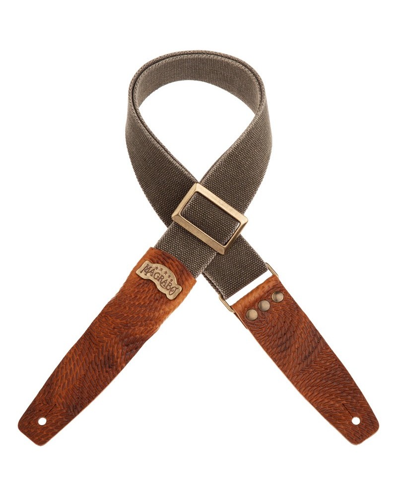 magrabò guitar straps | stripe sc cotton washed olive green 5 cm terminals swivel brown, recta brass buckle