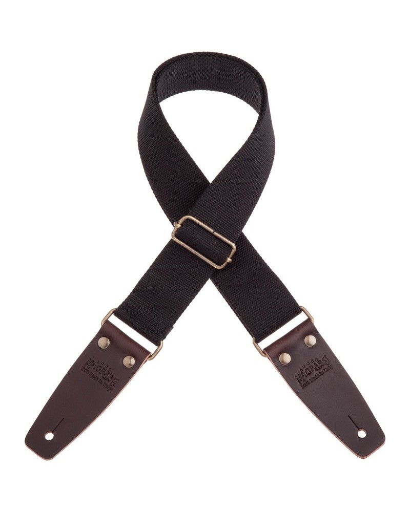 magrabò guitar straps | stripe sc entry black 5 cm terminals dark brown -  aged brass buckle