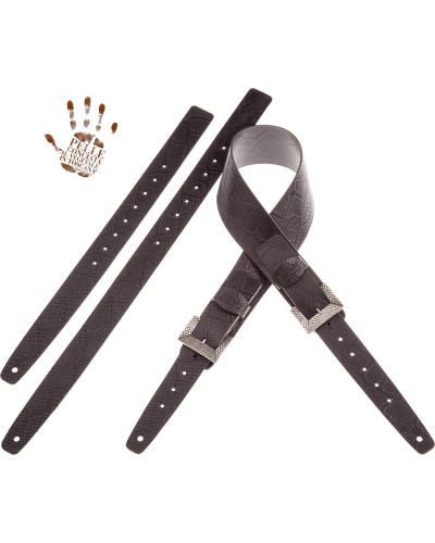 magrabò guitar straps | twin buckle tc embossed snake black 7 cm scaled silver buckle