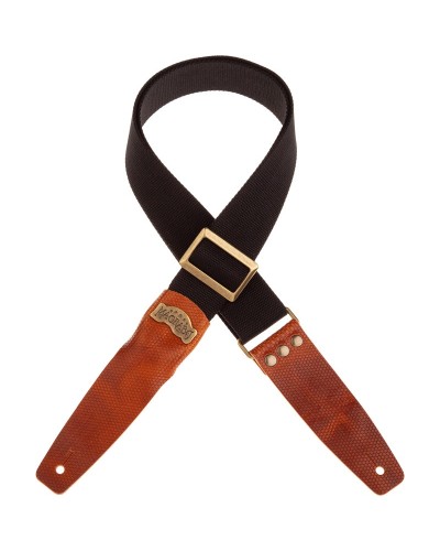 Guitar Strap Black Cotton And Genuine Leather 5 Cm Twinkle Stripe SC Cotton 