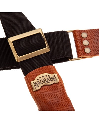 magrabò guitar straps | stripe sc cotton black 5 cm terminals twinkle brown, recta brass buckle