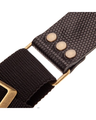 Guitar Strap Black Cotton And Genuine Leather 5 Cm Twinkle Stripe SC Cotton 