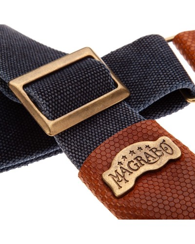 magrabò guitar straps | stripe sc cotton washed blue 5 cm terminals twinkle brown, recta brass buckle