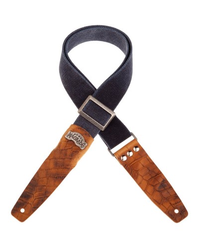 Guitar Strap Blu Cotton And Genuine Leather 5 Cm Embossed Stripe SC Cotton Washed 