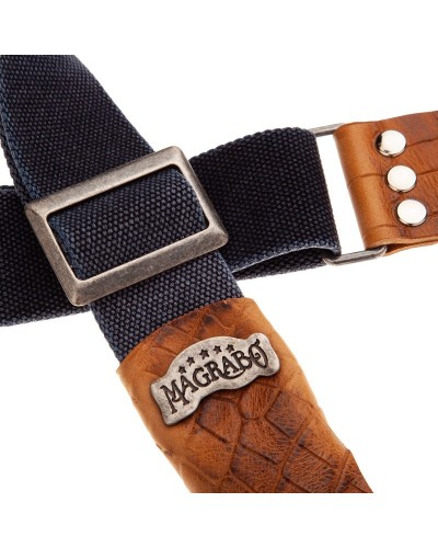 magrabò guitar straps | stripe sc cotton washed blue 5 cm terminals cocco pros brown, recta silver buckle