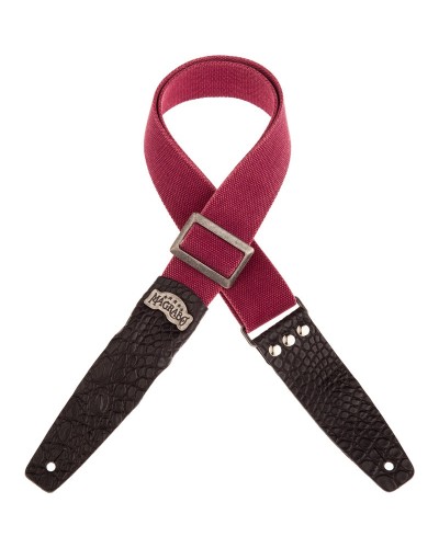 Guitar Strap Bordeaux Cotton And Genuine Leather 5 Cm Embossed Stripe SC Cotton Washed 