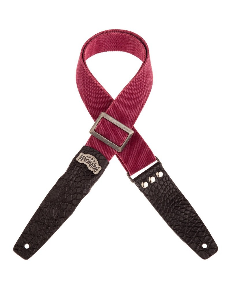 Tracolla per Chitarra e Basso Bordeaux Cotone E Vera Pelle 5 Cm Embossed Stripe SC Cotton Washed 