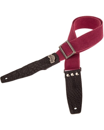 Guitar Strap Bordeaux Cotton And Genuine Leather 5 Cm Embossed Stripe SC Cotton Washed 