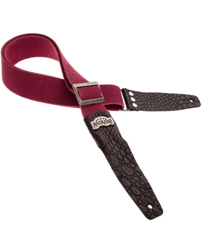 Guitar Strap Bordeaux Cotton And Genuine Leather 5 Cm Embossed Stripe SC Cotton Washed 