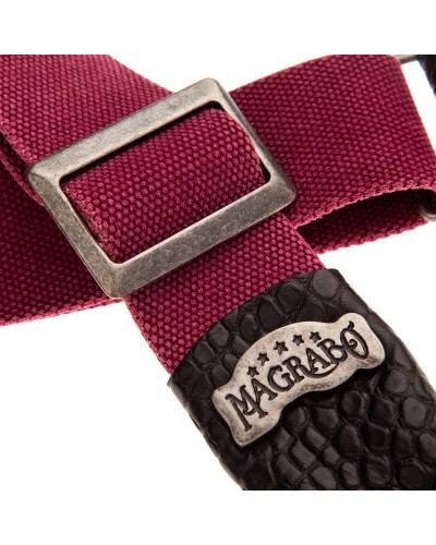 Guitar Strap Bordeaux Cotton And Genuine Leather 5 Cm Embossed Stripe SC Cotton Washed 