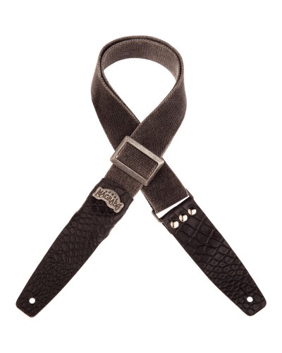 Guitar Strap Black Cotton And Genuine Leather 5 Cm Embossed Stripe SC Cotton Washed 