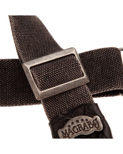 Guitar Strap Black Cotton And Genuine Leather 5 Cm Embossed Stripe SC Cotton Washed 