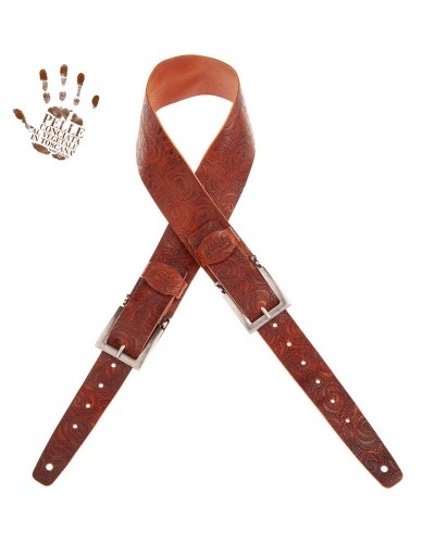 Guitar Strap Brown Certified Vegetable Tanned Leather 7 Cm Meccano Ciler Twin Buckle TC Embossed 