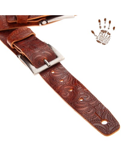 Guitar Strap Brown Certified Vegetable Tanned Leather 7 Cm Meccano Ciler Twin Buckle TC Embossed 