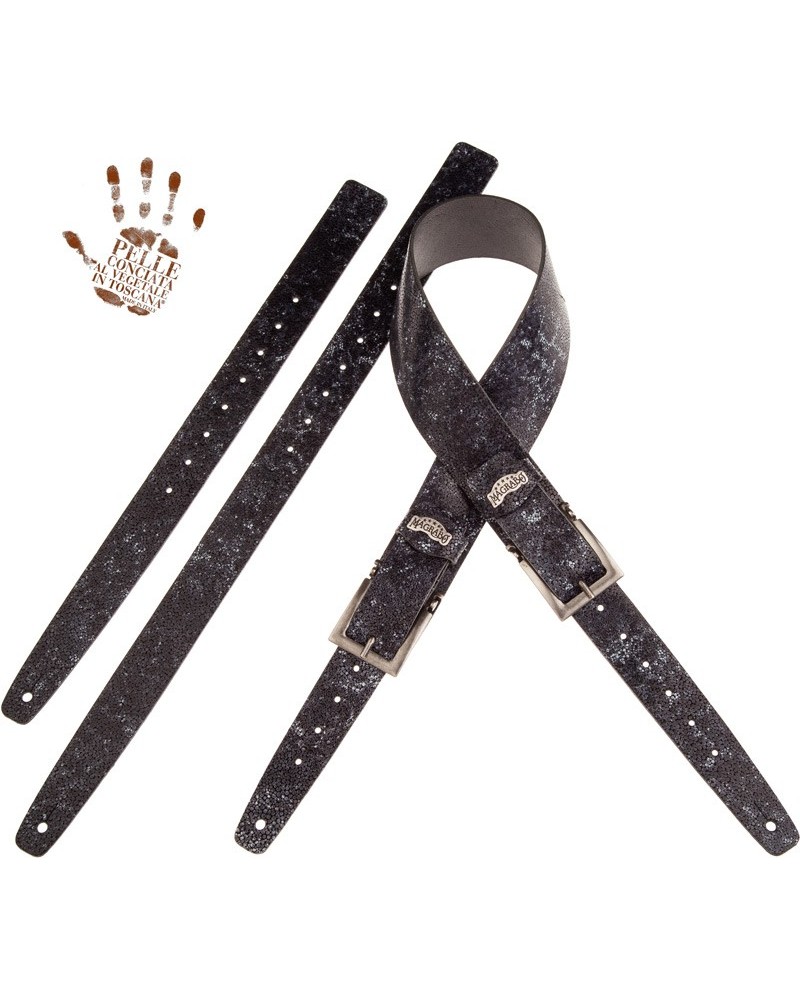 Guitar Strap Grey Certified Vegetable Tanned Leather 7 Cm Meccano Seurat Twin Buckle TC Embossed 