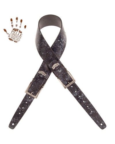 Guitar Strap Grey Certified Vegetable Tanned Leather 7 Cm Meccano Seurat Twin Buckle TC Embossed 