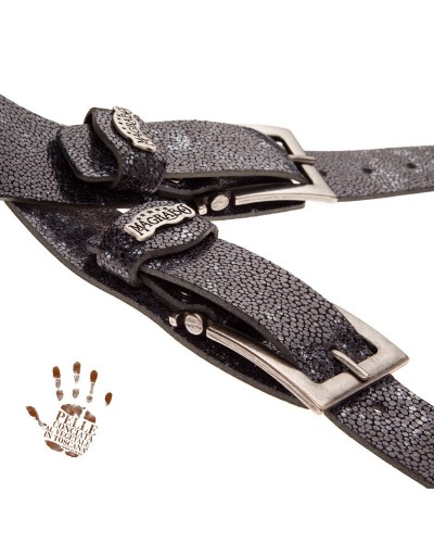 Guitar Strap Grey Certified Vegetable Tanned Leather 7 Cm Meccano Seurat Twin Buckle TC Embossed 